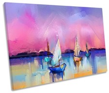 Sunset Boats Abstract Modern Picture CANVAS WALL ART Print Pink