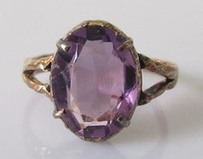 9ct Gold Ring - Antique 9ct Gold Oval Amethyst Dress Ring Size P 1/2