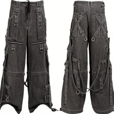 Men Black Denim Jeans Apocalyptic Punk Emo Trip Pants/ Gothic Pants/Unisex Pant