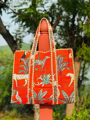 Orange safari print quilted - print,