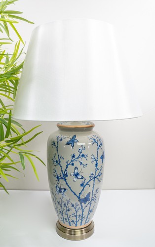 Grey blue butterfly - blue, floral