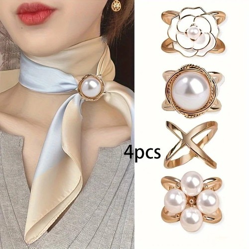 4pcs gold faux pearl scarf - 4pcs,