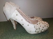 Unique sparkling crystal diamond lace bow handmade Bridal wedding high heels