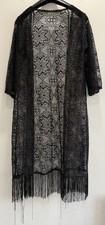 Ladies Lace Cardigan 12/14 Black With Fringes Front Open Short Sleeves