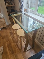 Next Oak and Glass Breakfast Bar with 2 Stools Excellent Condition Rrp Over £500