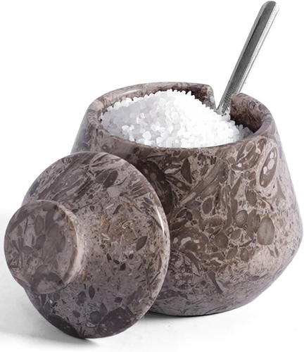 Marble salt cellar with lid - salt, &