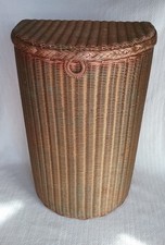 Vintage Retro 1930's Shabby Chic Lloyd Loom Half Moon Lidded Storage Basket