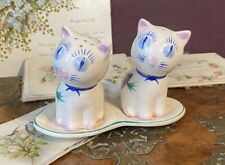 1950s plichta (wemyss ) pottery hand painted thistle cat salt & pepper cruet set