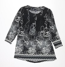 Samya Womens Black Round Neck Geometric Polyester Pullover Jumper Size 16 - Flor