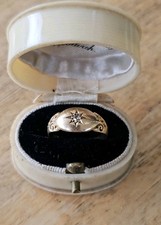 Superb 18ct Gold Diamond gypsy ring Chester 1900 by Loach Brothers, Sz 0, 3.08G,