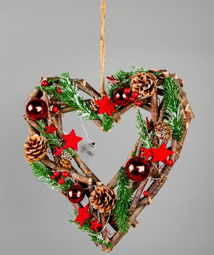 Prelit heart wreath 30cm led - wreath,