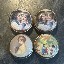 Vintage Mini Round Metal Box Candy Company England x 4 Pill Box