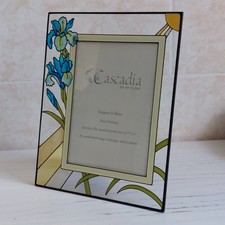 Cascadia Iris Photo Frame Stained Glass Hand Painted Portrait Floral Photo 7X5"