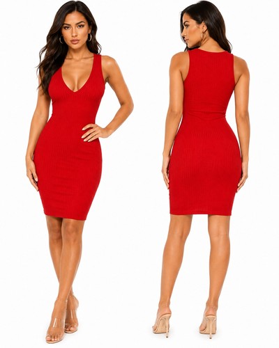 Plt red ribbed bodycon - plt,