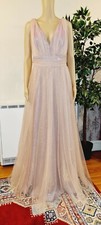 NEW KELSEY ROSE (ELLIS) TULLE ROSE GOLD SPARKLE BRIDESMAIDS DRESS, SZ 8