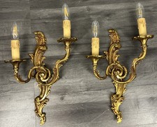 Pair of Wall Lights Vintage French Brass Rococo Sconces with 2 Arms LOT 4279