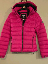 SUPERDRY PUFFER JACKET COAT CERISE PINK IN SIZE XS 8 EXCELLENT CONDITION 