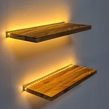 Floating Shelves for Wall Decor Wood Wall Mounted Shelves with LED Lights Set of