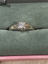 Tolkowsky 14K White Gold .45 Ct Princess Cut Solitaire Diamond Ring Size 6.5