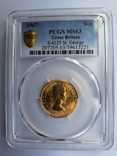 1967 G. Britain 1 Sov Full Sovereign 0.9170 Fineness Gold 7.9881g PCGS MS 63