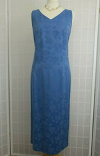 Monsoon Dress UK 12 Petite Powder Blue Jacquard Mid Calf Back Slit Vintage 90s
