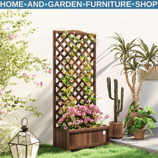 Tall Wooden Garden Planter with Trellis Climbing Frame Raised Bed Outdoor Plants