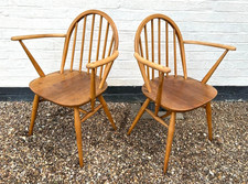 Pair of Mid Century Blonde Elm Hoop Back Dining Kitchen Chairs (Can Deliver)