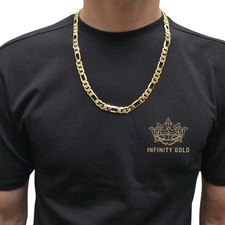 Mens 9ct Gold XP Chunky 10mm Figaro Chain 24inches Length Waterproof Plated Gold