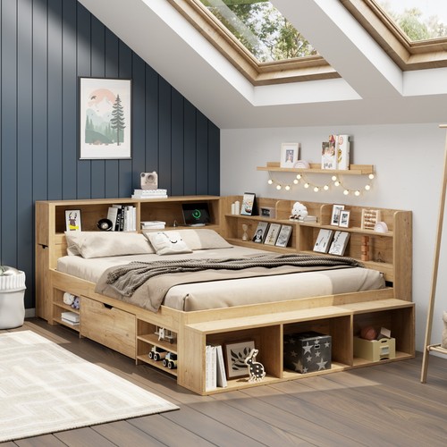 Double bed 4ft6 wooden - double,