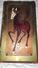 Vintage Horse Leather Backed Copper& Enamel Tile- Greek