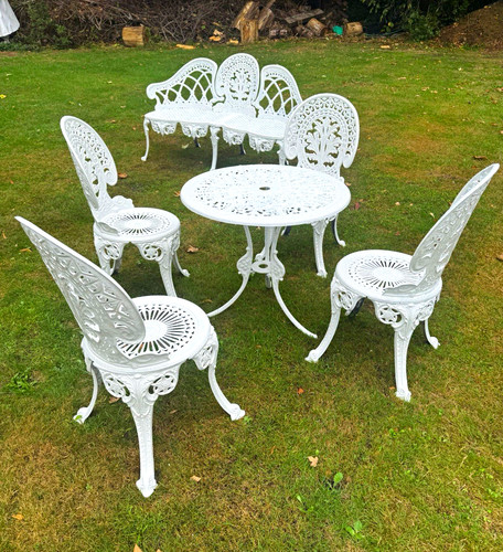 White metal patio table - white,