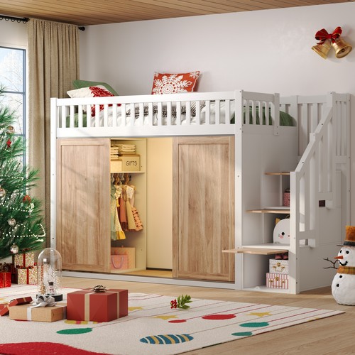 White wooden loft bed 3ft - white,