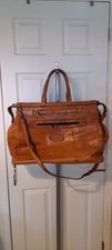 Vintage Carpet/Gladstone Style Weekend  Travel Ba, Light Tan Leather, Retro ....
