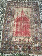 Antique? Hand Knotted Prayer Rug Carpet Damaged Edges 110x160cm (30)