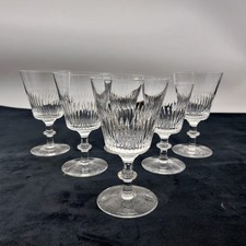 Crystal Wine Glasses x6 Tapered Bowl With Fluted Cuts & Button Stem 12.4cm