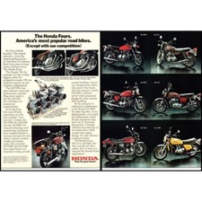1976 Honda Fours Motorcycle Line Up 2 Page Vintage Print Ad CB-750 Wall Art 70s