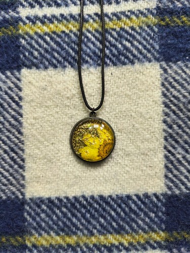 Dried yellow flower pendant - yellow,