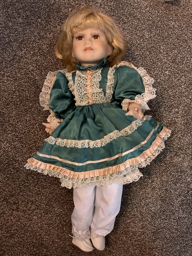 Large porcelain doll blonde - doll,