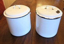 2x Vintage Kockums Enamel Ware  Storage Tins, White, Retro Jar/Canister 18 Cm