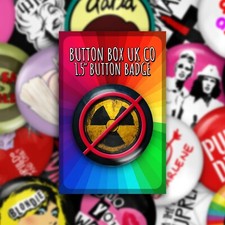 No Nukes - 1.5" Button Pin Badge, Stop War, Peace, Ban The Bomb