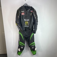 Kawasaki Racing 2 Piece Leather Motorcycle Suit EU 56 36" Waist + Armour & Hump