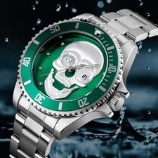 Creative Punk Skull Watch Men Quartz Date Luxury Male Stainless Steel Wristwatch
