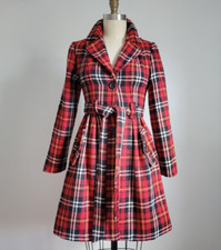 VTG RED PLAID WOOL BLEND COAT