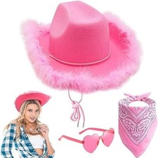 Women Cowboy Cowgirl Hat Bandana Glasses Set Fancy Dress Hat Costume Accessories