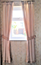 Pale Mocha Lined Crushed Voile Curtains with Embroidered Trim & Tie Backs 90x72"