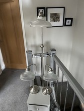 Next pewter and glass Floor Lamp and pair of matching Side Lamps. 