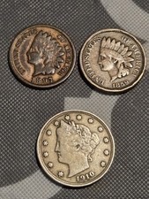 America 1 Cent 1859, 1879 & 5 Cent 1910 Coins