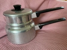 50s 60s Vintage Retro Aluminum Swan Bain Marie Double Boiler Space Saver Pans