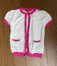 Strawberry Faire Kids White And Pink Short Sleeved Cardigan, Age 6-7