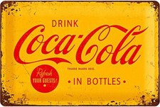 Coca Cola in Bottles Yellow / Red logo embossed steel sign 300mm x 200mm  (na)